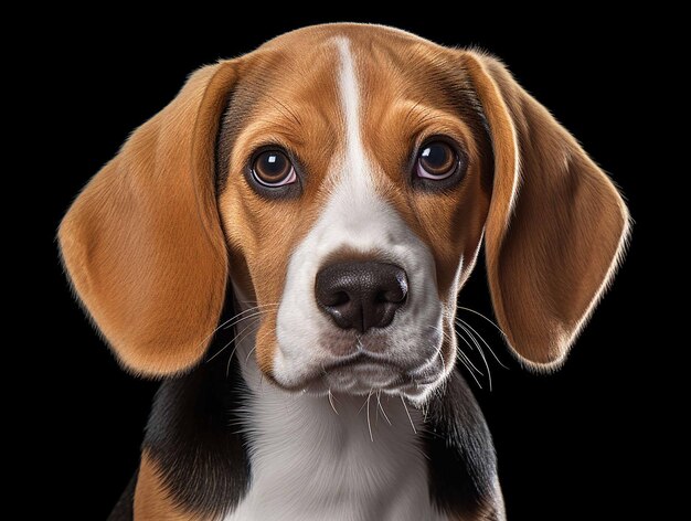 Un chiot de beagle sur un fond noir