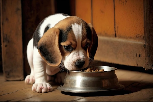 Chiot Beagle mangeant dans la maison adorable animal