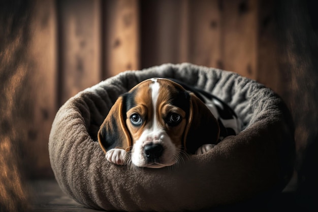 Chiot Beagle mignon à la maison dans un lit pour chien adorable animal