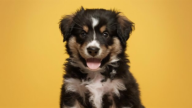 Le chiot de Berner sennenhund sur le jaune