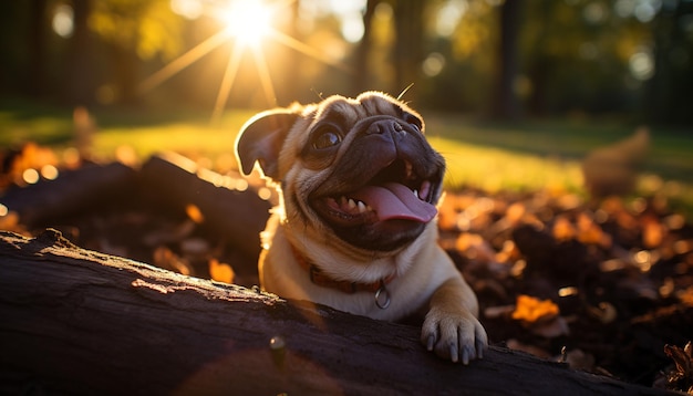 Chiot bouledogue mignon assis à l'extérieur, profitant de l'amitié ludique de la nature générée par l'intelligence artificielle