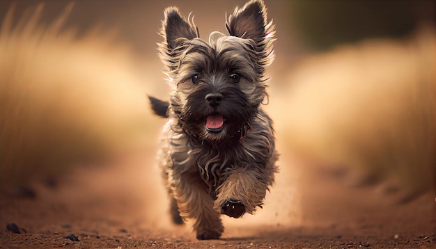 Chiot Cairn Terrier courant vers la caméra avec la technologie IA générative