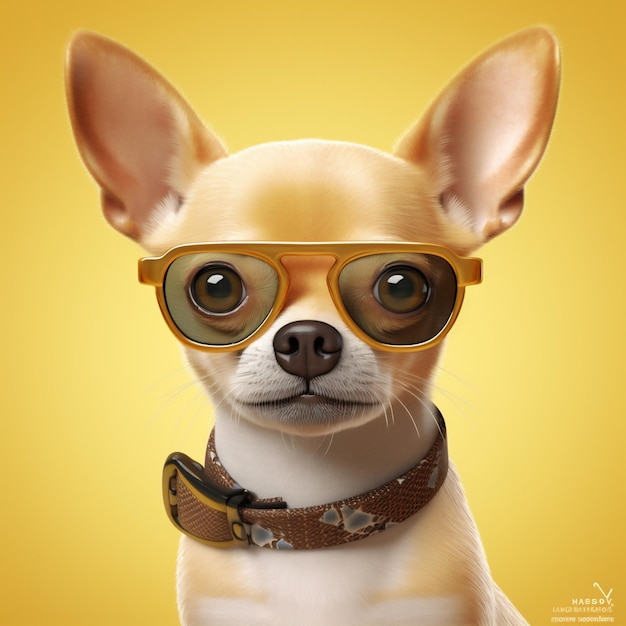 Chiot chien mignon lunettes portrait chihuahua animal canino jaune animal fond AI générative
