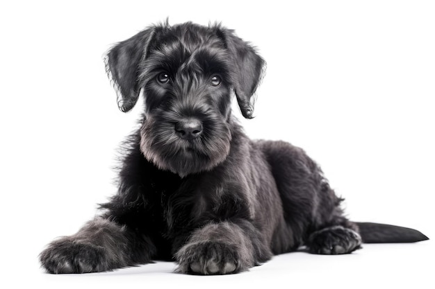 Chiot Chien Schnauzer Géant Sur Fond Blanc Plein Corps Generative AI