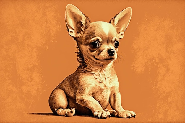 Chiot Chihuahua sur une langue de fond orange traîner