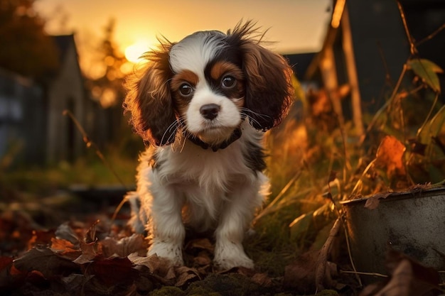 un chiot avec un collier qui dit chiot sur sa poitrine