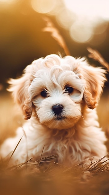 Un chiot dans un champ de blé