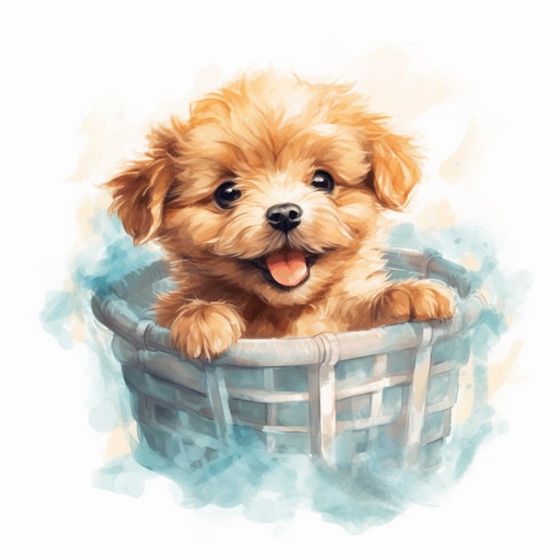 Un chiot dans un panier.