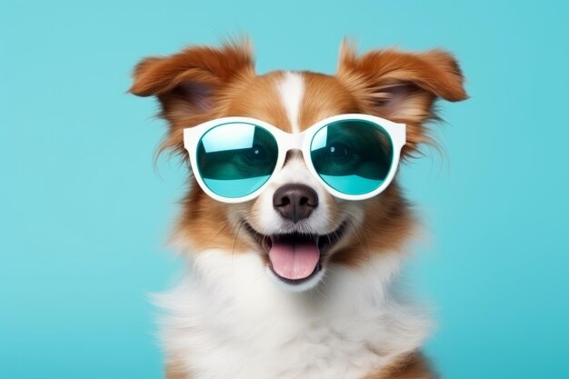 Un chiot drôle avec des lunettes de soleil .