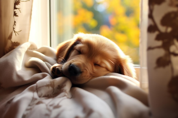 Chiot de fenêtre Une image de bonheur douillet