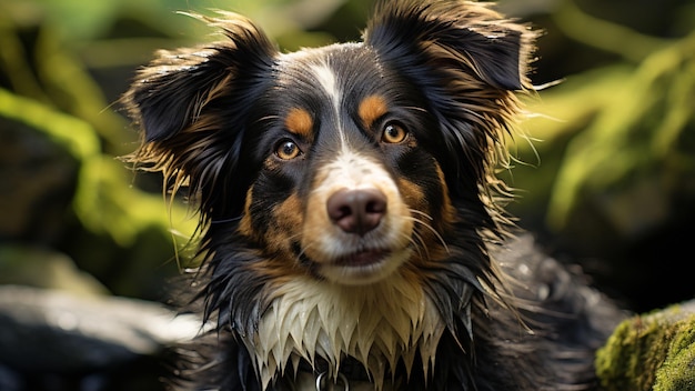 Un chiot fidèle assis sur l'herbe regardant la caméra générée par l'intelligence artificielle