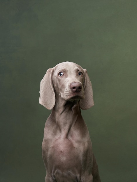 Chiot sur fond de toile verte Chien drôle dans le studio