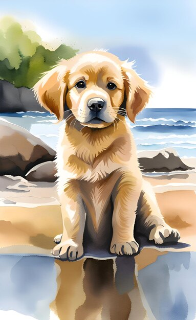 Chiot golden retriever aquarelle