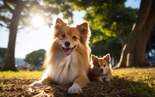 Un chiot heureux dans un parc d'IA