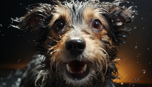 Chiot humide mignon terrier canin de race pure se lavant dans une baignoire généré par l'intelligence artificielle