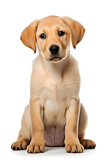 Photo un chiot de labrador retriever enjoué sur le blanc