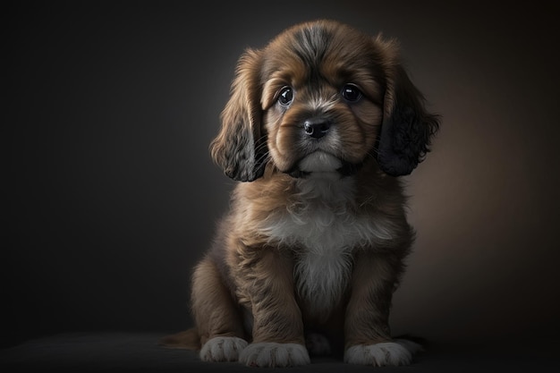 Chiot mignon sur fond sombre Concept de la journée nationale du chiot Génération IA