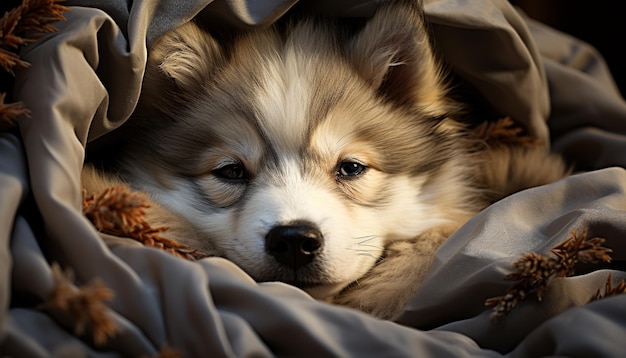 Chiot mignon jouant à l'extérieur avec une fourrure moelleuse de race pure berger australien générée par l'intelligence artificielle