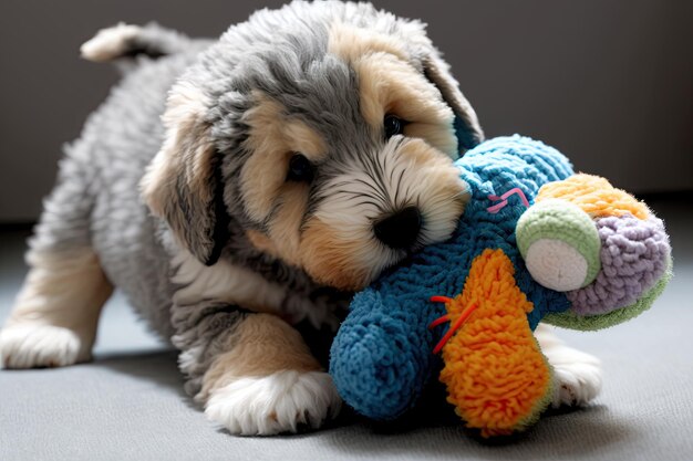 Chiot mignon jouant avec un jouet s'amusant et montrant son côté ludique