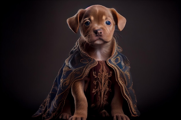 Un chiot mignon portant une robe royale générative ai