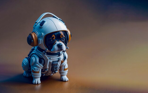 Chiot robotique mignon en combinaison spatiale Astronaute de dessin animé Aventure spatiale futuriste