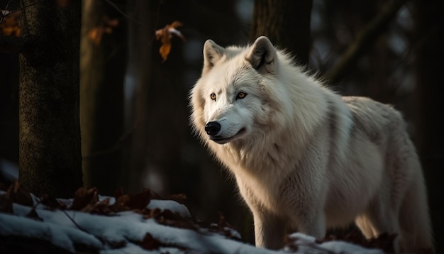 Chiot Samoyède assis dans la neige à l'air mignon généré par l'IA