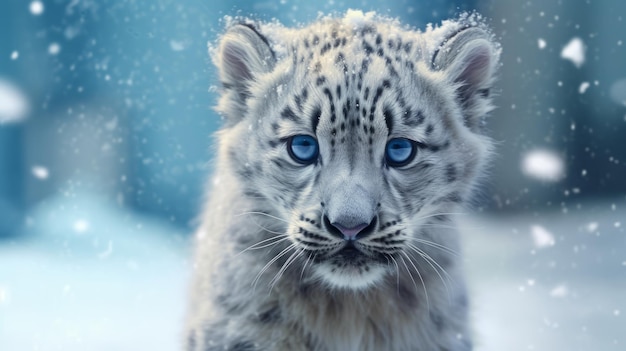 Un chiot de tigre à dents de sabre blanc dans la neige