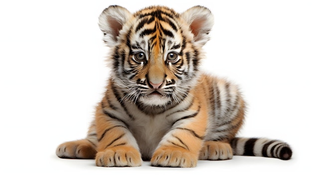 Un chiot de tigre sur un fond blanc