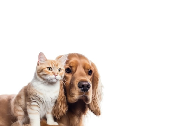 Les chiots cocker anglais offrent des câlins de chaton seuls devant un fond blanc