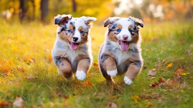 chiots heureux jouant ensemble