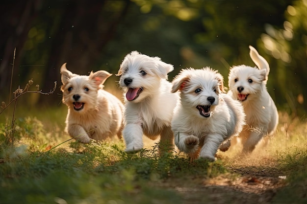 Chiots joyeux jouant en privé