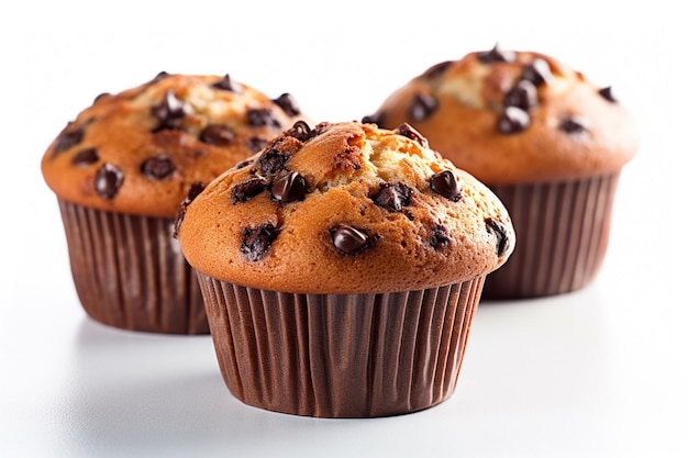 Chipmuffins au chocolat sur fond blanc