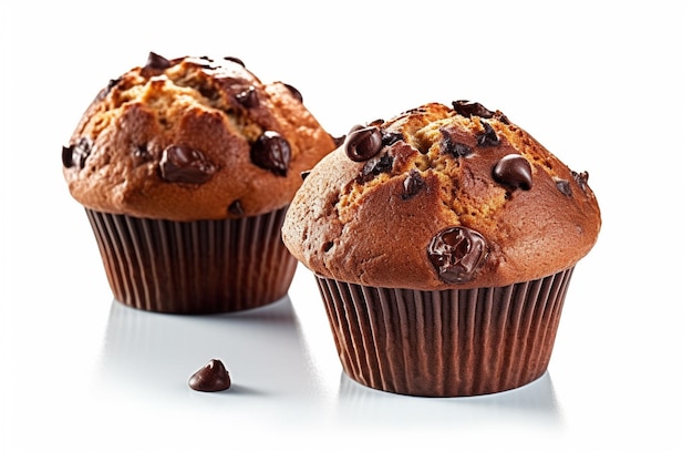 Chipmuffins au chocolat sur fond blanc