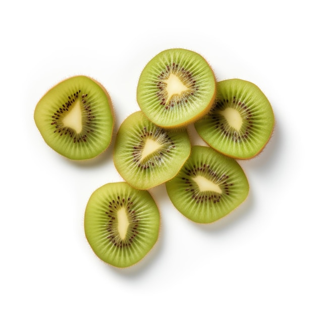 Chips de kiwi séchés isolés sur fond blanc IA générative