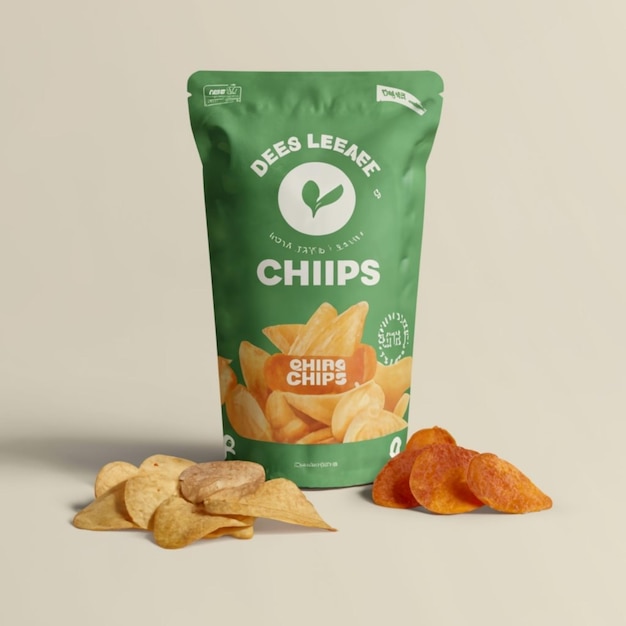 Chips de pommes de terre brûlantes sur le feu emballage isolé Chips avec des piments et des poivrons