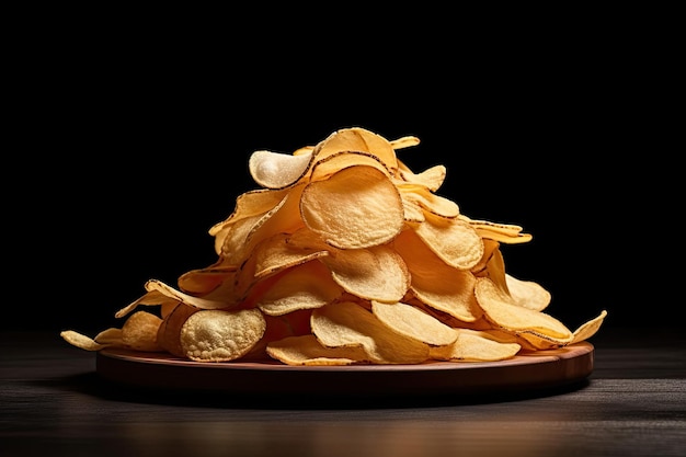 Chips de pommes de terre sur fond noir