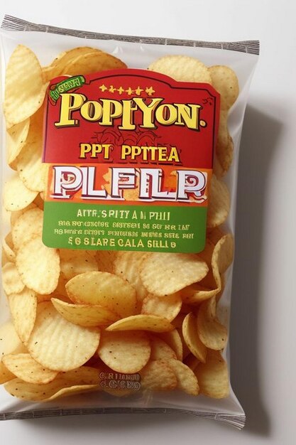 Photo des chips de pommes de terre ondulées et croustillantes avec un emballage réaliste, une affiche promotionnelle vectorielle 3d avec des snacks ondulés et croquants