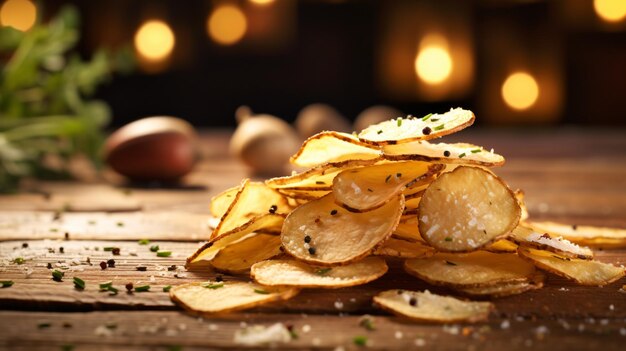 Photo des chips de pommes de terre avec un peu d'épices salées savoureuses