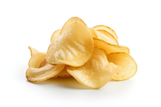 Chips de pommes de terre striées isolées sur fond blanc avec collection de chemins de détourage