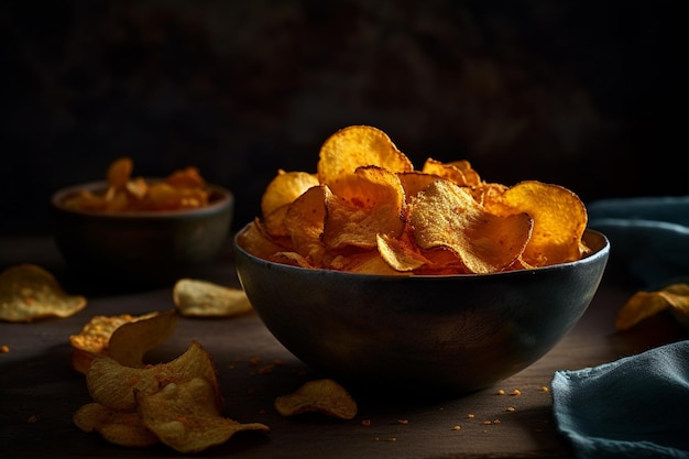 Chips de pommes de terre sur une table en bois Mise au point sélective