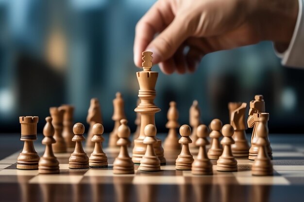 Échiquier avec tactique de stratégie commerciale et compétition d'un jeu d'échecs Affaires et leadership