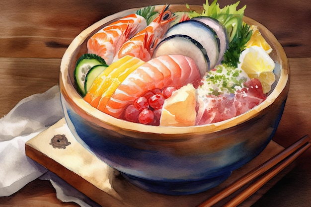 Chirashi zushi sushi japonais nourriture japonaise générative ai