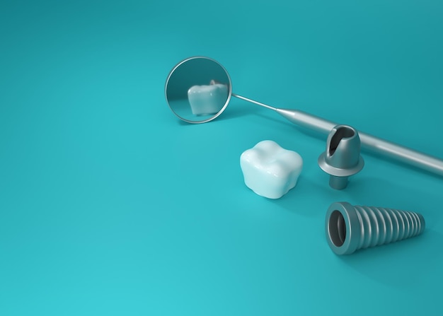 Chirurgie des implants dentaires photo rendu 3d sur fond bleu