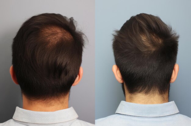 chirurgie de restauration des cheveux à l'aide de greffes montrées de l'avant vue avant et après les photos