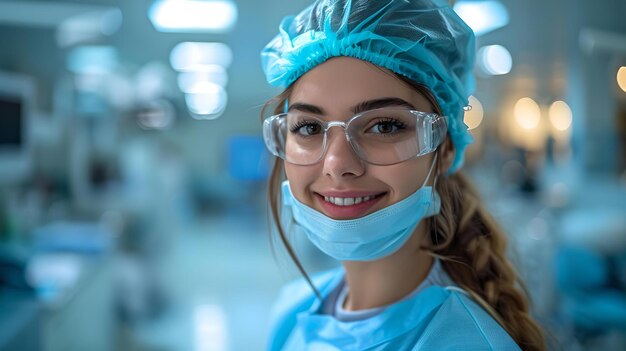 Une chirurgienne souriante dans la salle d'opération portrait d'une IA professionnelle de la santé