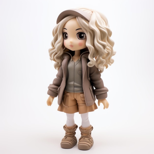 Chloe Vinyl est une charmante figure de style anime avec un manteau brun et des cheveux blonds.