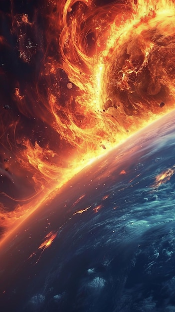 Le choc cosmique du feu et de l'eau Art spatial abstrait