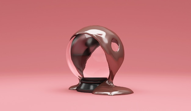 Chocolat au lait fondu versant sur boule de cristal vide sur rose