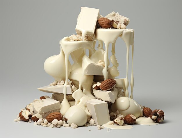 chocolat blanc avec des noix sur la surface dans le style de blocs de couleurs plats