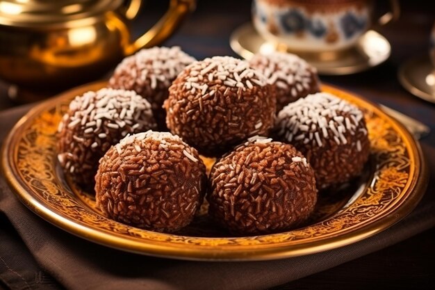 Chocolat brésilien traditionnel de brigadeiro dans une assiette faite maison